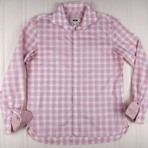 Joseph Abboud Button Up Shirt Mens Large Pink Plaid Cotton Long Sleeve